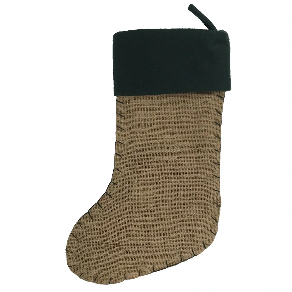 Advance Concept Ltd Christmas Stocking Burlap Green Red Felt Star Lined Country